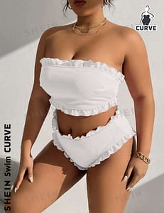 shein curve white ruffles bikini - bikinis for fat women