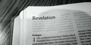Book of revelations close up and grayscale